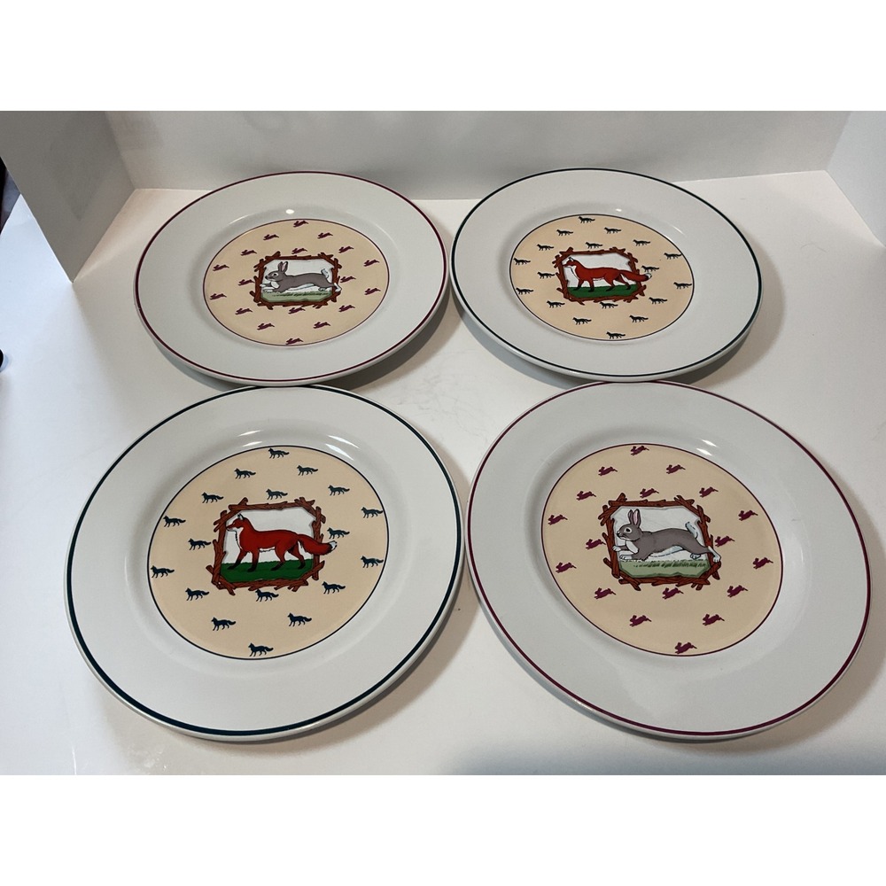 Vandor Pelzman Designs 1984 Set of 4 Salad Plates‎ Foxes Rabbits